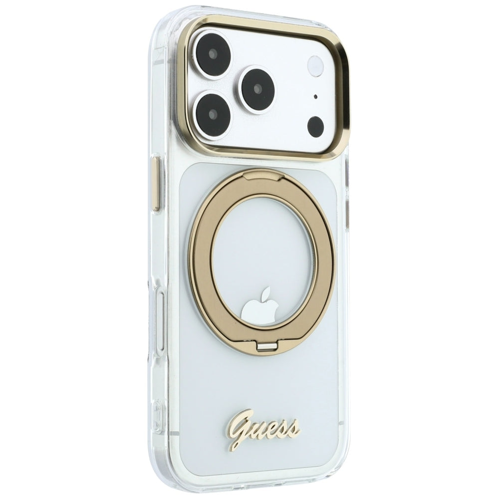 Husă Guess Ring Stand Script Metal Logo MagSafe pentru iPhone 17 Pro Max – transparent — imagine 4