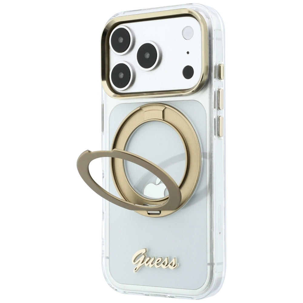 Husă Guess Ring Stand Script Metal Logo MagSafe pentru iPhone 17 Pro Max – transparent — imagine 6