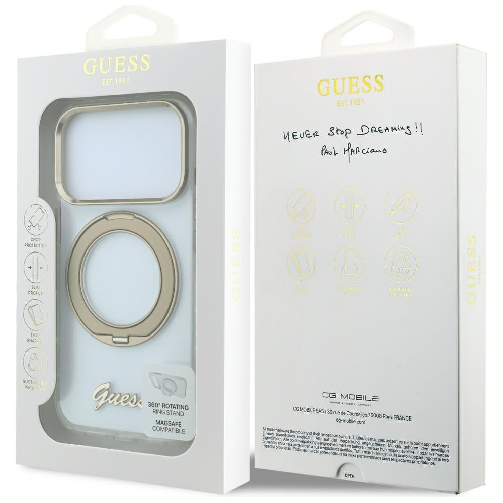Husă Guess Ring Stand Script Metal Logo MagSafe pentru iPhone 17 Pro Max – transparent — imagine 7