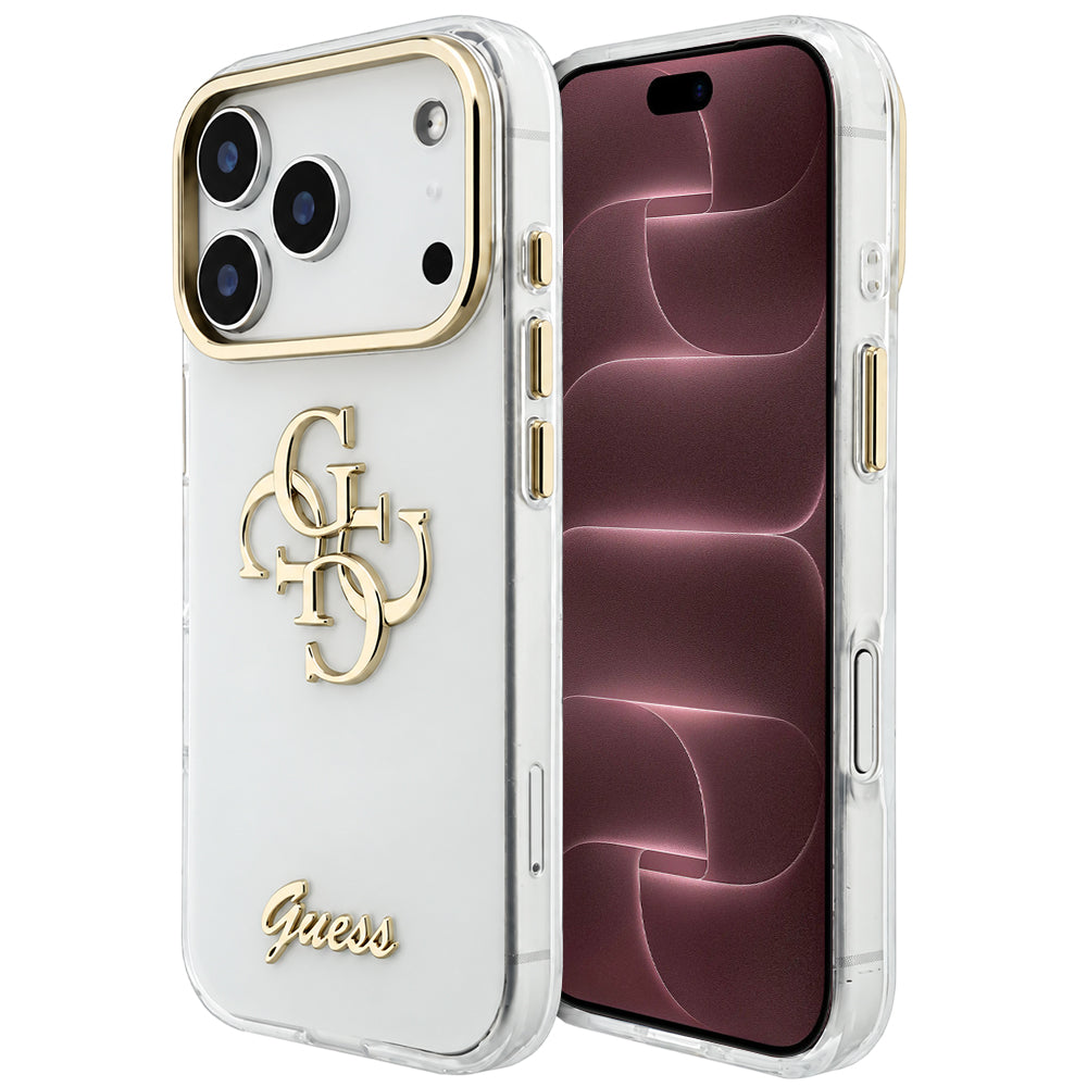 Husă Guess IML 4G Metal Script pentru iPhone 17 Pro Max – alb — imagine 1