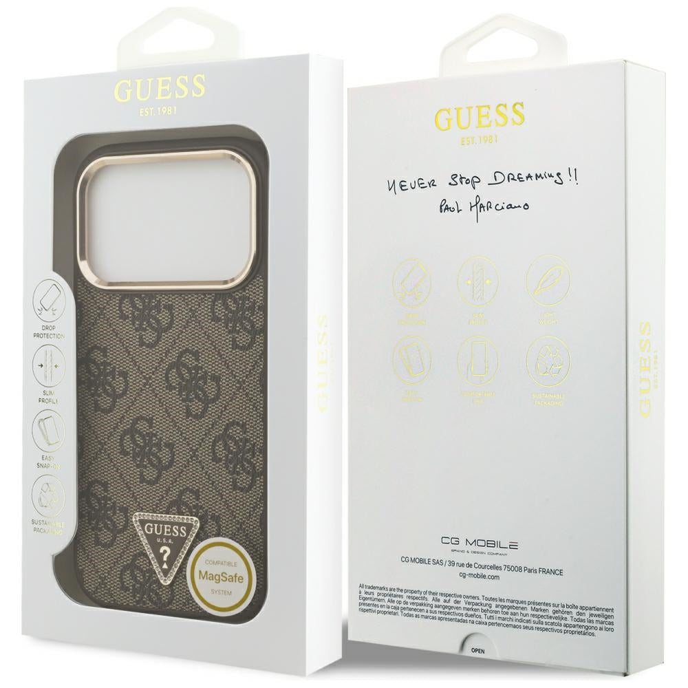 Husă Guess Hardcase 4G Triangle Logo MagSafe pentru iPhone 17 Pro Max – maro (GUHMP18XP4GTDGMW) — imagine 8