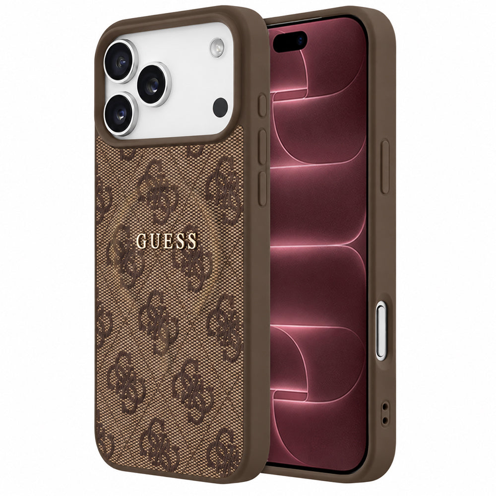 Husă Guess 4G Embossed Ring Classic Logo MagSafe pentru iPhone 17 Pro Max – maro — imagine 1