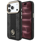 Husă Guess Leather 4G Stripe Round Classic Logo MagSafe pentru iPhone 17 Pro Max – negru — imagine 1