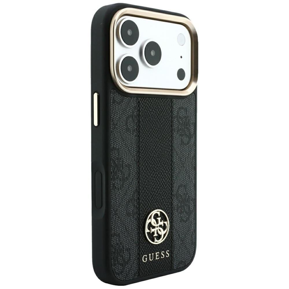 Husă Guess Leather 4G Stripe Round Classic Logo MagSafe pentru iPhone 17 Pro Max – negru — imagine 4
