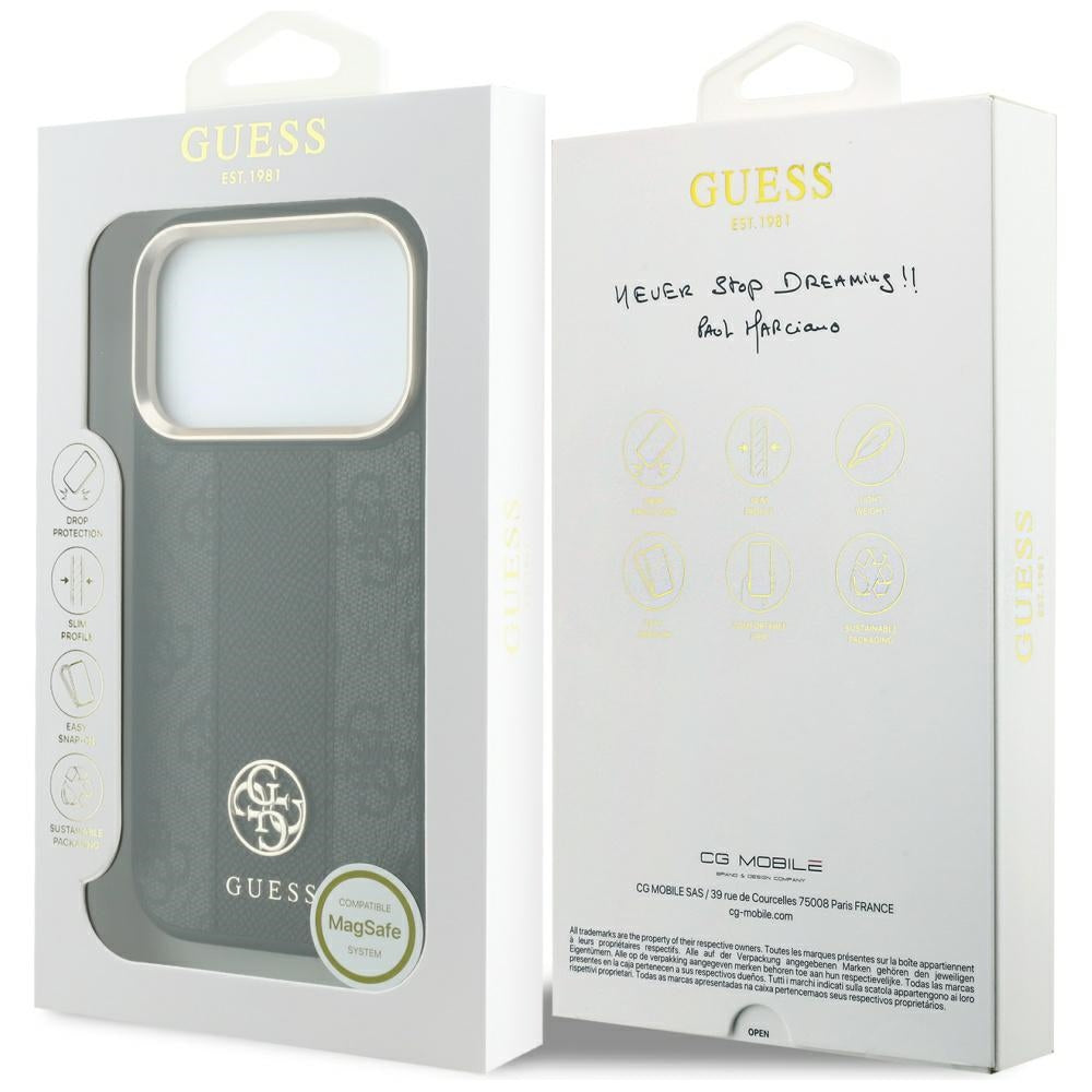 Husă Guess Leather 4G Stripe Round Classic Logo MagSafe pentru iPhone 17 Pro Max – negru — imagine 7