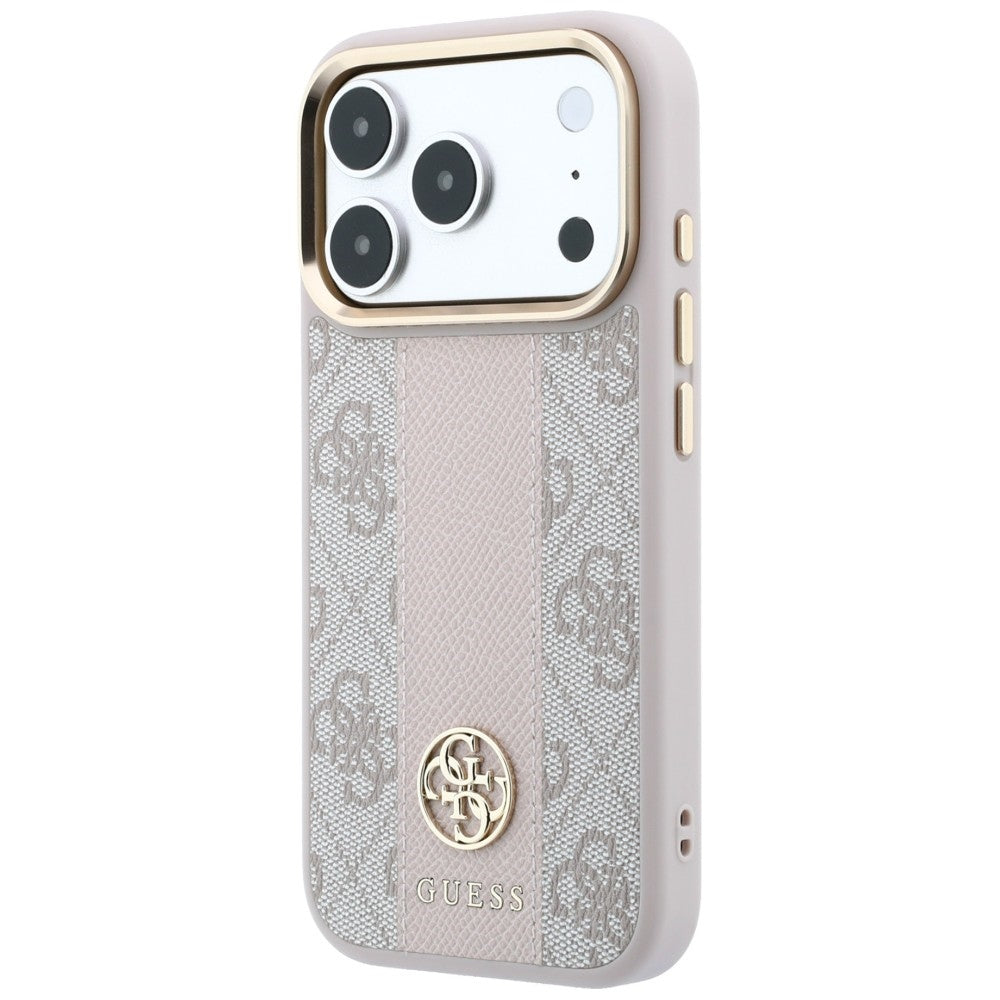 Husă Guess Leather 4G Stripe Round Classic Logo MagSafe pentru iPhone 17 Pro Max – roz — imagine 2