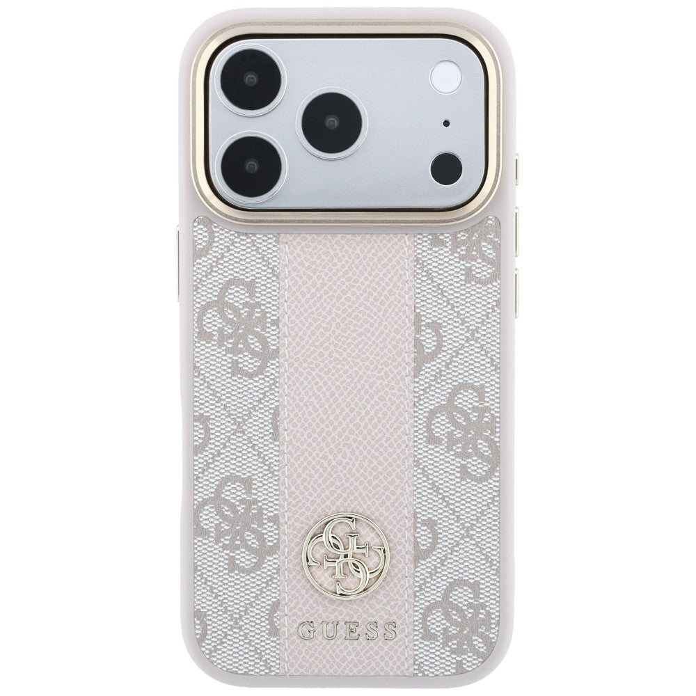Husă Guess Leather 4G Stripe Round Classic Logo MagSafe pentru iPhone 17 Pro Max – roz — imagine 3