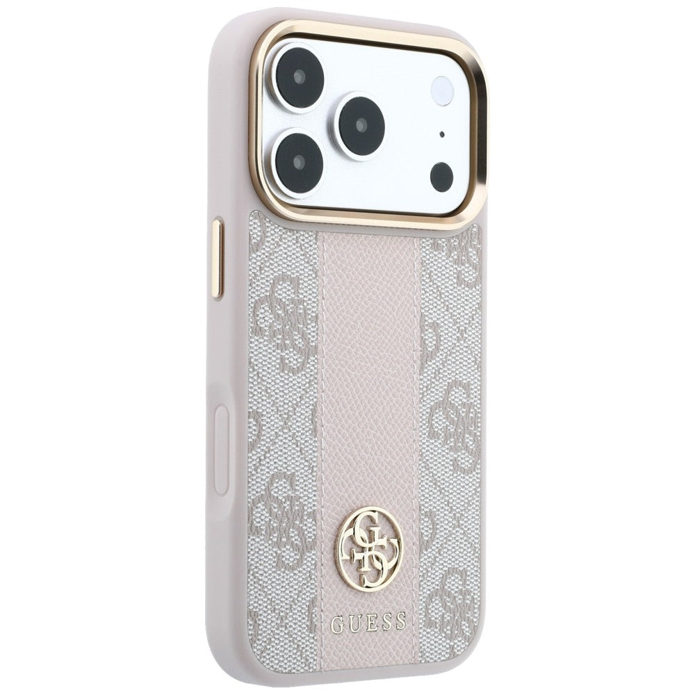 Husă Guess Leather 4G Stripe Round Classic Logo MagSafe pentru iPhone 17 Pro Max – roz — imagine 4