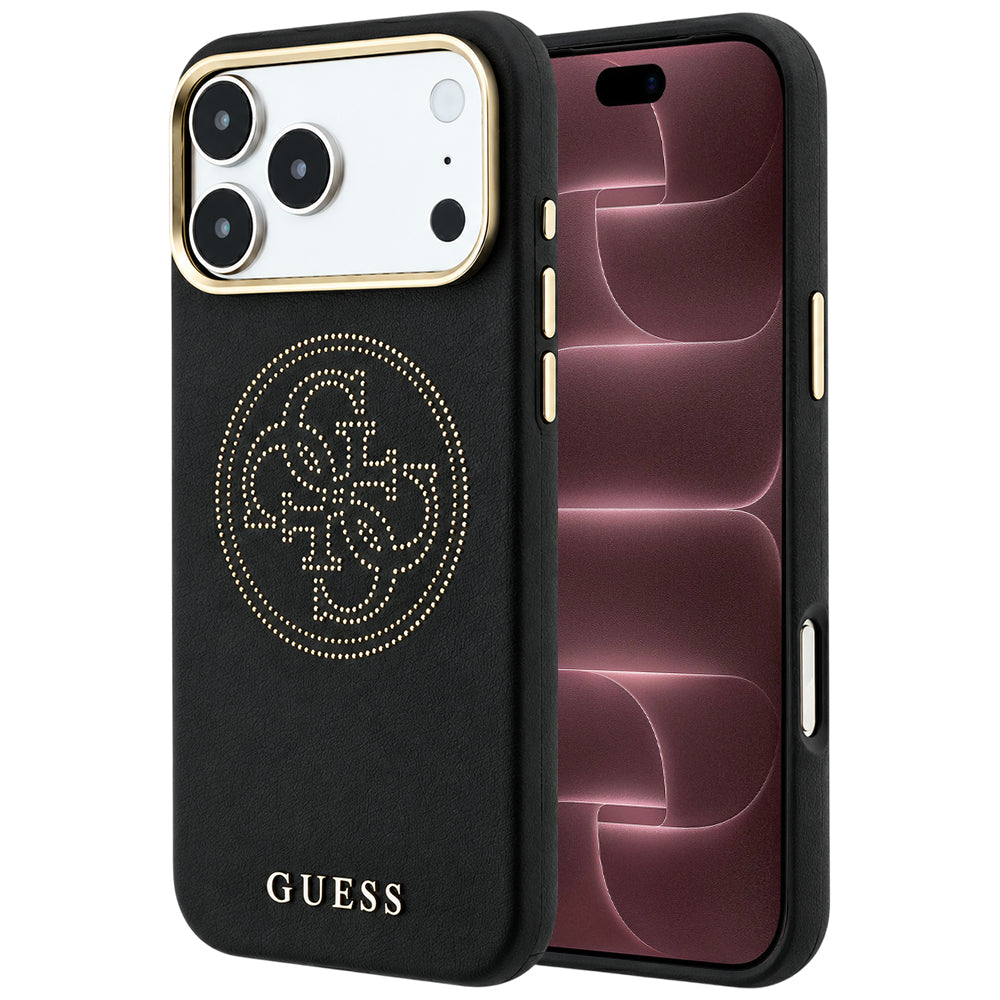 Husă Guess Leather Perforated 4G MagSafe pentru iPhone 17 Pro Max – negru — imagine 1