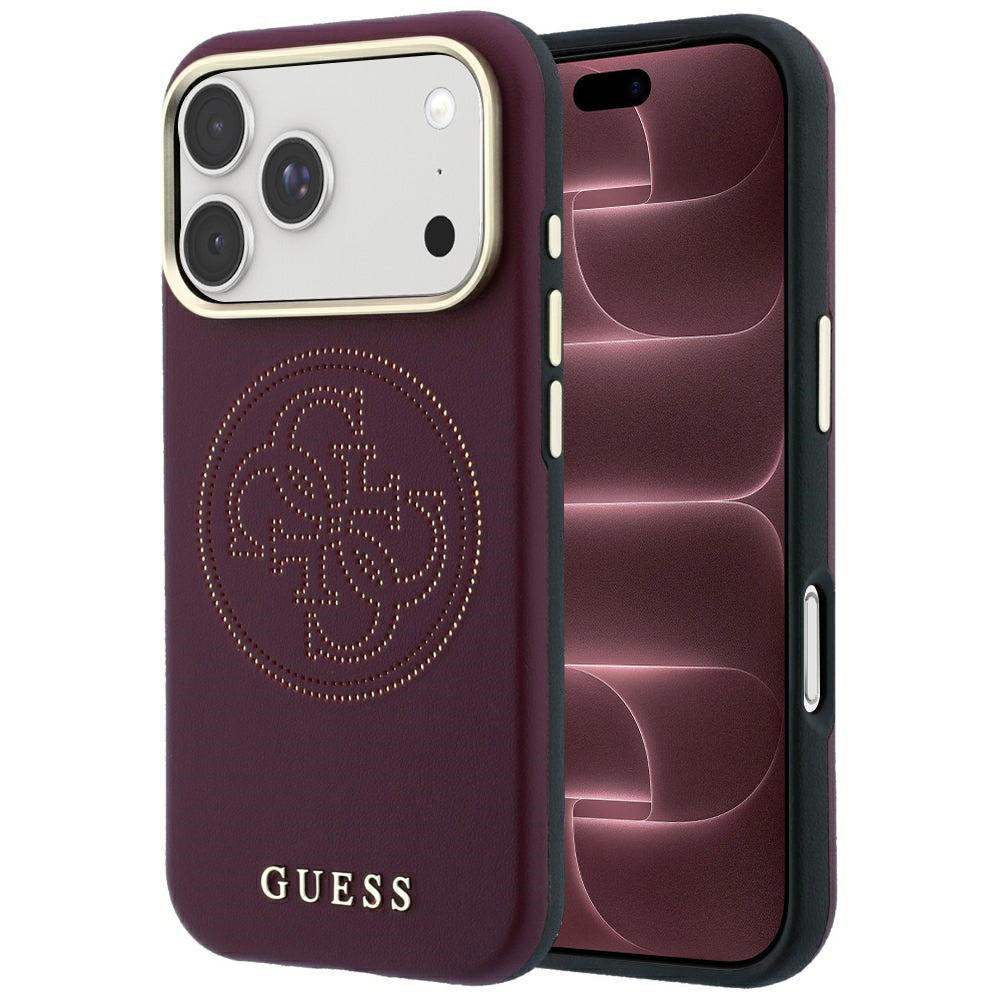 Husă Guess Leather Perforated 4G MagSafe pentru iPhone 17 Pro Max – burgundy — imagine 1