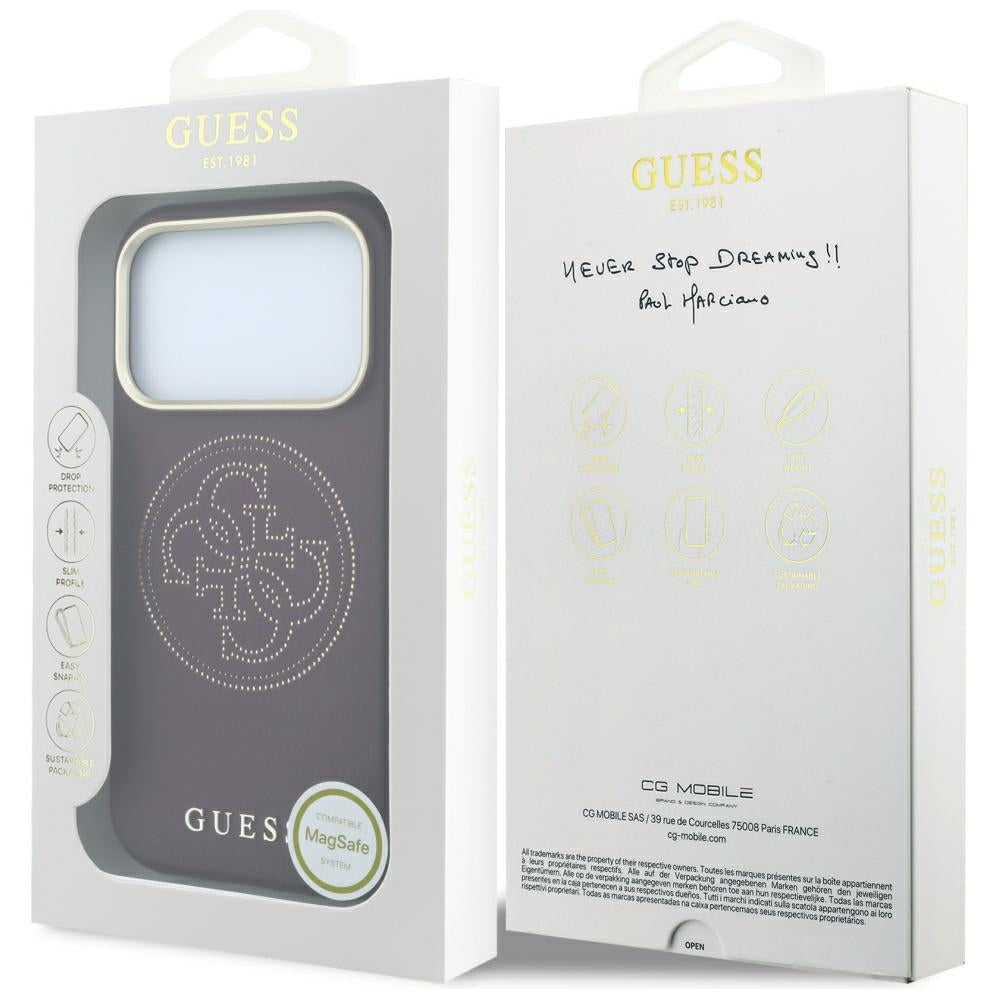Husă Guess Leather Perforated 4G MagSafe pentru iPhone 17 Pro Max – burgundy — imagine 7