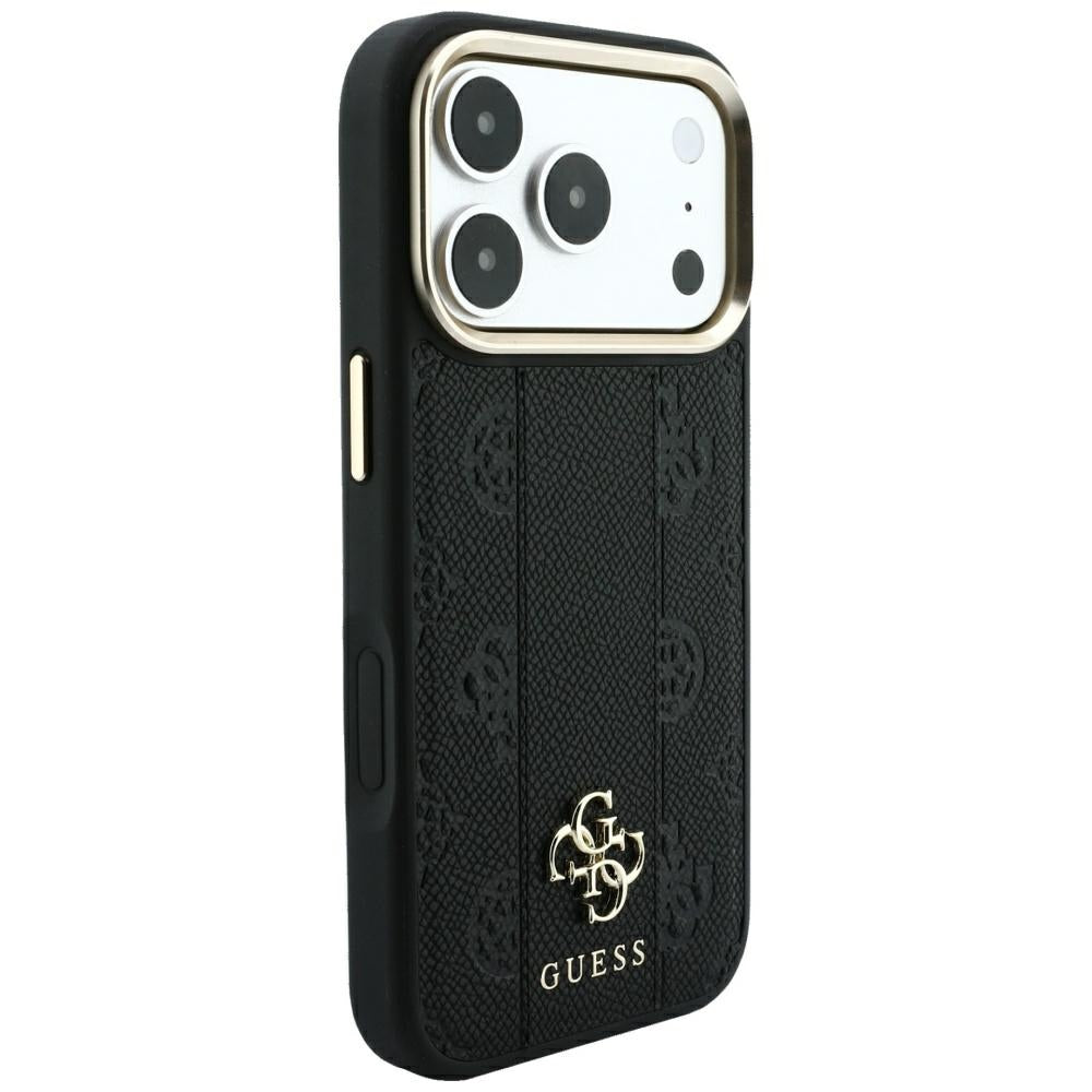 Husă Guess Leather Stripe Peony 4G MagSafe pentru iPhone 17 Pro Max – negru — imagine 4