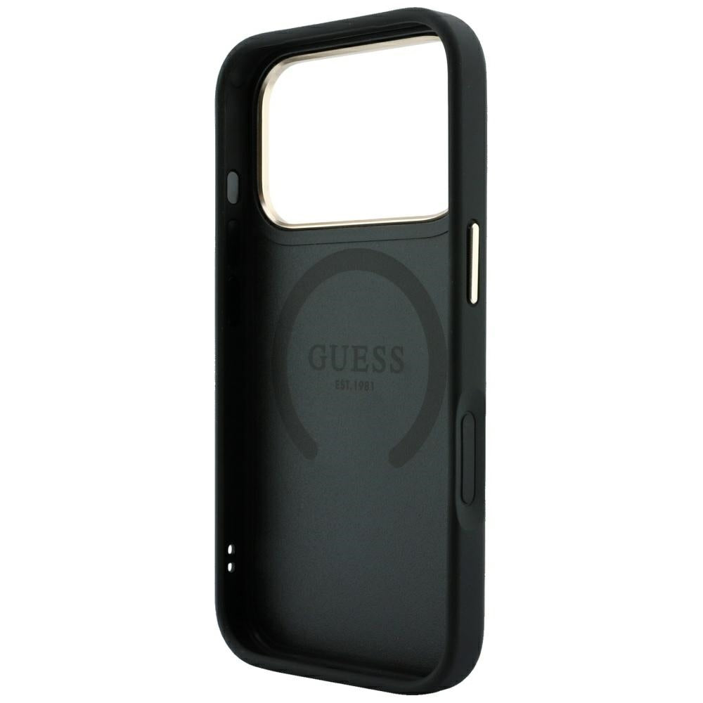 Husă Guess Leather Stripe Peony 4G MagSafe pentru iPhone 17 Pro Max – negru — imagine 6