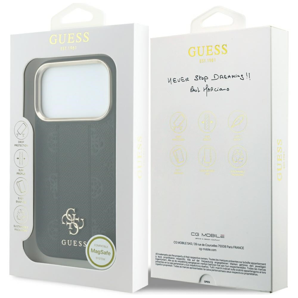 Husă Guess Leather Stripe Peony 4G MagSafe pentru iPhone 17 Pro Max – negru — imagine 7