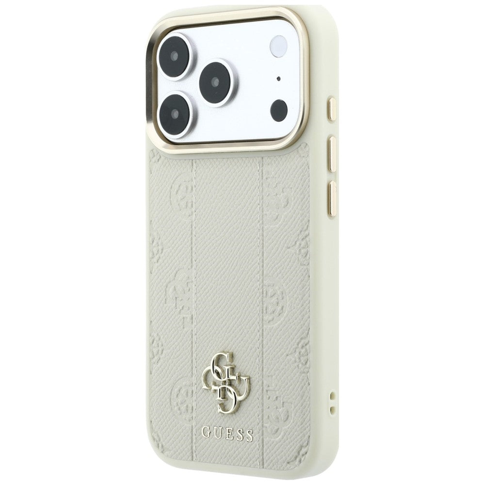Husă Guess Leather Stripe Peony 4G MagSafe pentru iPhone 17 Pro Max – bej — imagine 2
