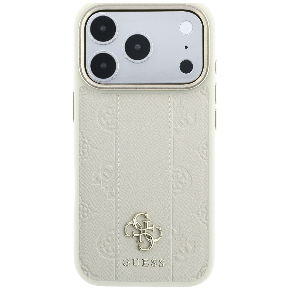 Husă Guess Leather Stripe Peony 4G MagSafe pentru iPhone 17 Pro Max – bej — imagine 3