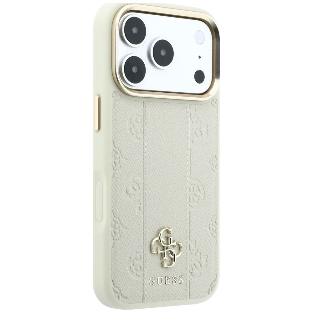 Husă Guess Leather Stripe Peony 4G MagSafe pentru iPhone 17 Pro Max – bej — imagine 4
