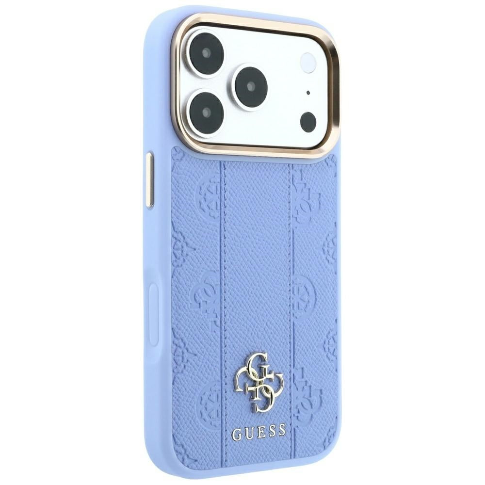 Husă Guess Leather Stripe Peony 4G MagSafe pentru iPhone 17 Pro Max – albastru deschis — imagine 2
