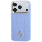 Husă Guess Leather Stripe Peony 4G MagSafe pentru iPhone 17 Pro Max – albastru deschis — imagine 3