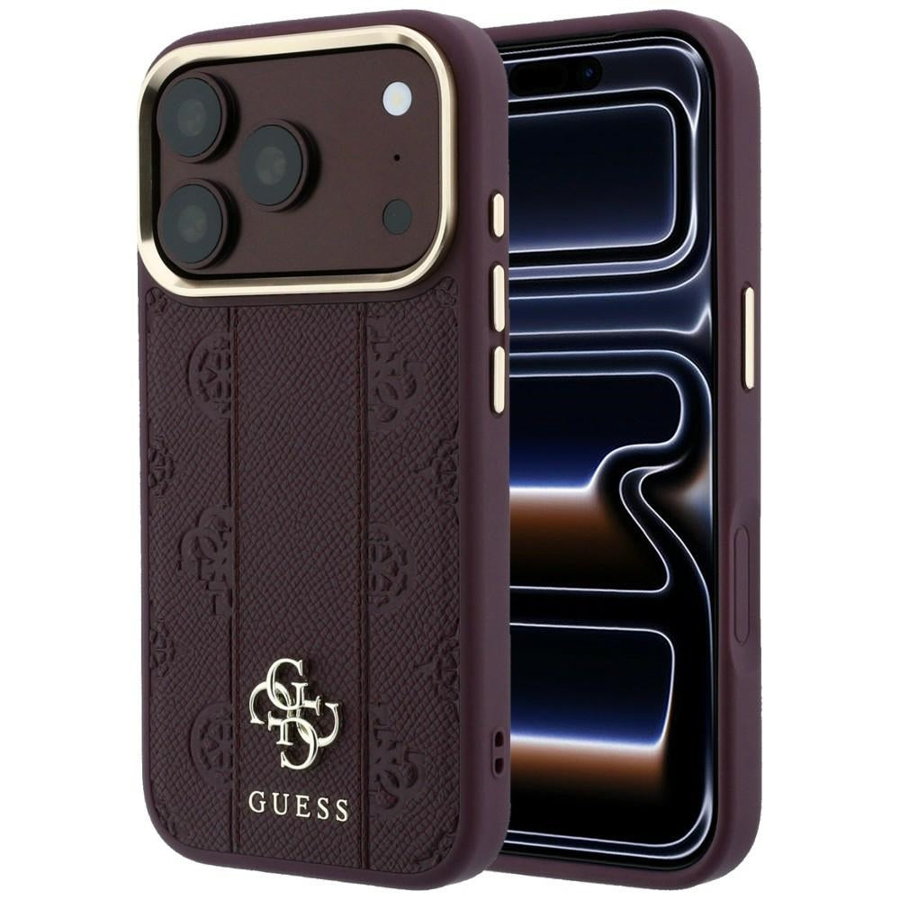 Husă Guess Leather Stripe Peony 4G MagSafe pentru iPhone 17 Pro Max – burgundy — imagine 1