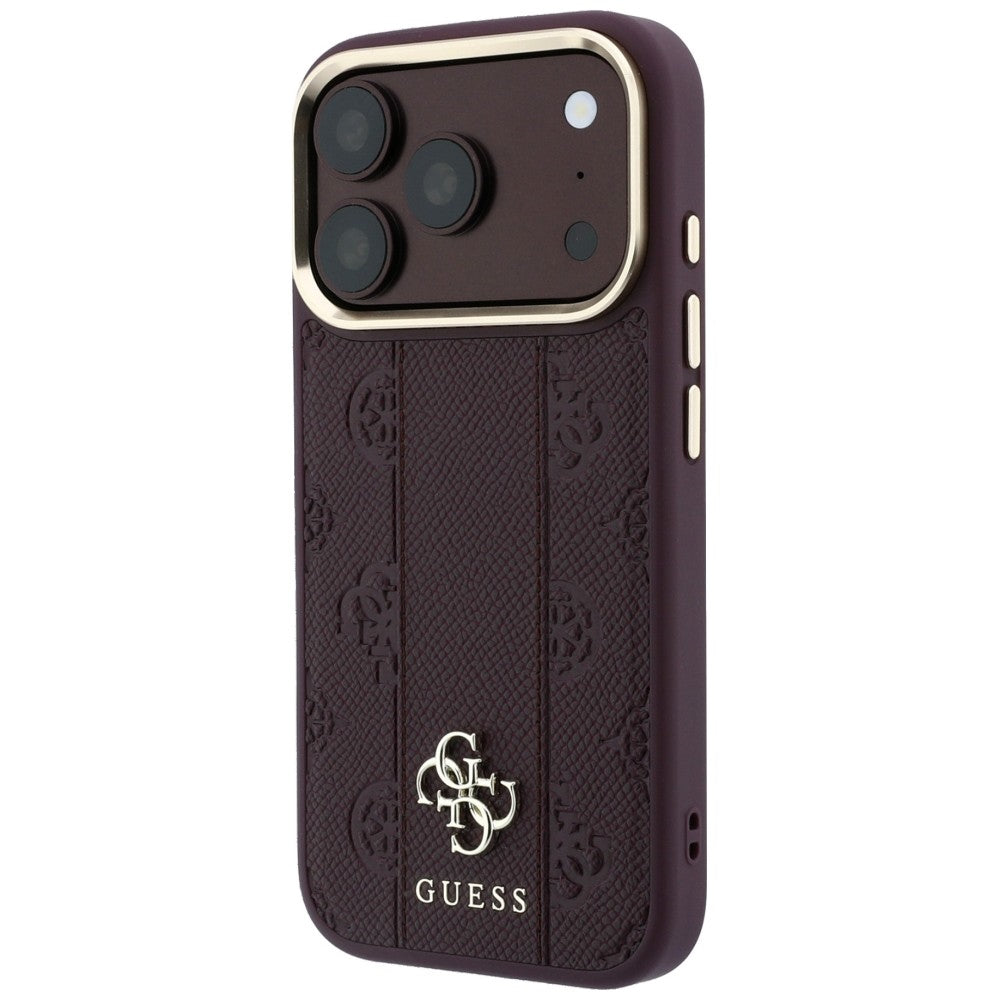 Husă Guess Leather Stripe Peony 4G MagSafe pentru iPhone 17 Pro Max – burgundy — imagine 2