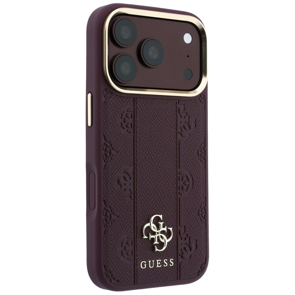 Husă Guess Leather Stripe Peony 4G MagSafe pentru iPhone 17 Pro Max – burgundy — imagine 4
