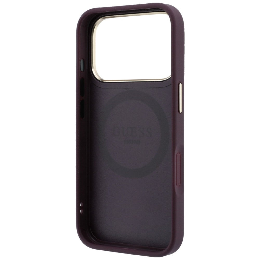 Husă Guess Leather Stripe Peony 4G MagSafe pentru iPhone 17 Pro Max – burgundy — imagine 6