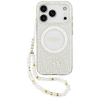 Husă Guess IML Flowers Electroplated with Pearl Strap MagSafe pentru iPhone 17 Pro Max – alb — imagine 1