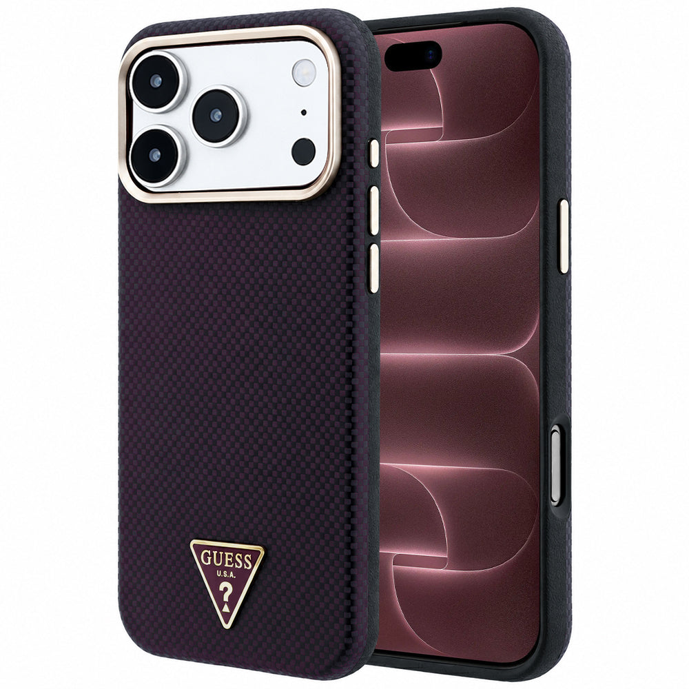 Husă Guess Kevlar Triangle Logo MagSafe pentru iPhone 17 Pro Max – burgundy — imagine 1