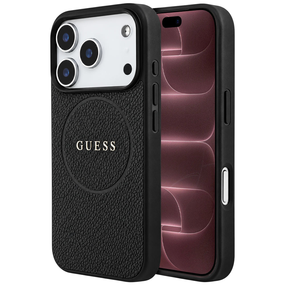 Husă Guess Grained Gold Ring MagSafe pentru iPhone 17 Pro Max – negru (GUHMP18XPGHSMMK) — imagine 1