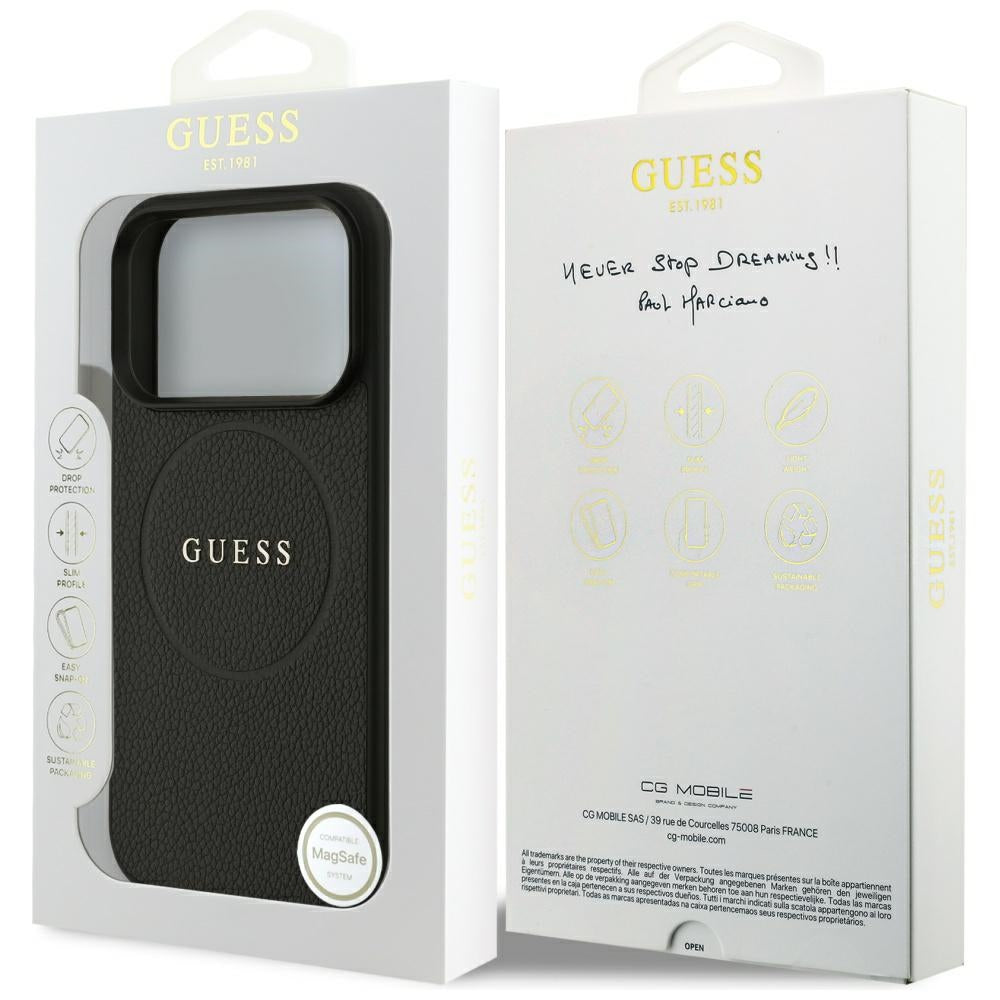 Husă Guess Grained Gold Ring MagSafe pentru iPhone 17 Pro Max – negru (GUHMP18XPGHSMMK) — imagine 7