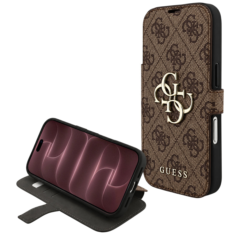 Husă Guess Book 4G Metal Logo pentru iPhone 17 Pro Max – maro (GUBKP18X4GMGBR) — imagine 1