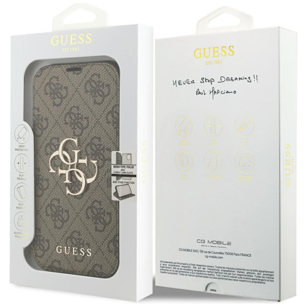 Husă Guess Book 4G Metal Logo pentru iPhone 17 Pro Max – maro (GUBKP18X4GMGBR) — imagine 7