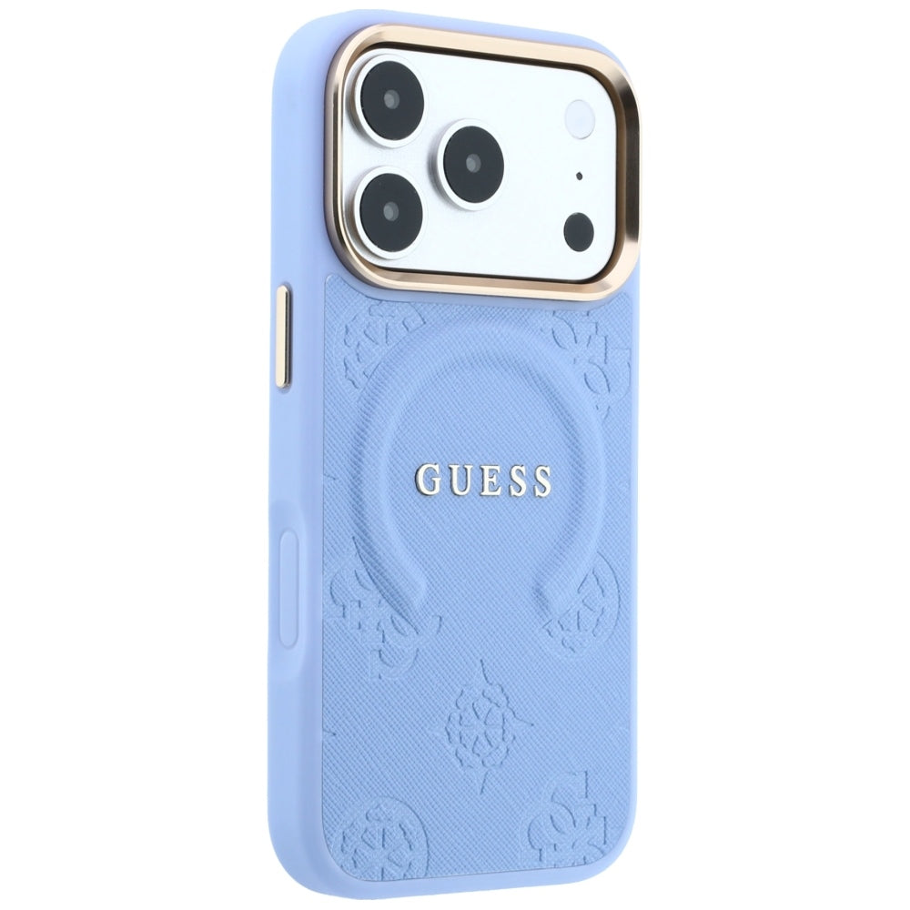 Husă Guess Saffiano Peony & Ring MagSafe pentru iPhone 17 Pro Max – albastru deschis — imagine 3