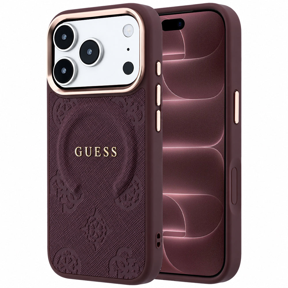 Husă Guess Saffiano Peony & Ring MagSafe pentru iPhone 17 Pro Max – burgundy — imagine 1