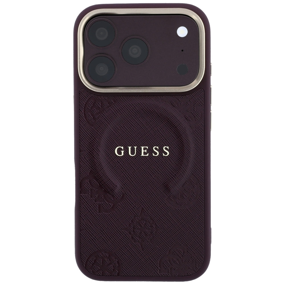 Husă Guess Saffiano Peony & Ring MagSafe pentru iPhone 17 Pro Max – burgundy — imagine 3