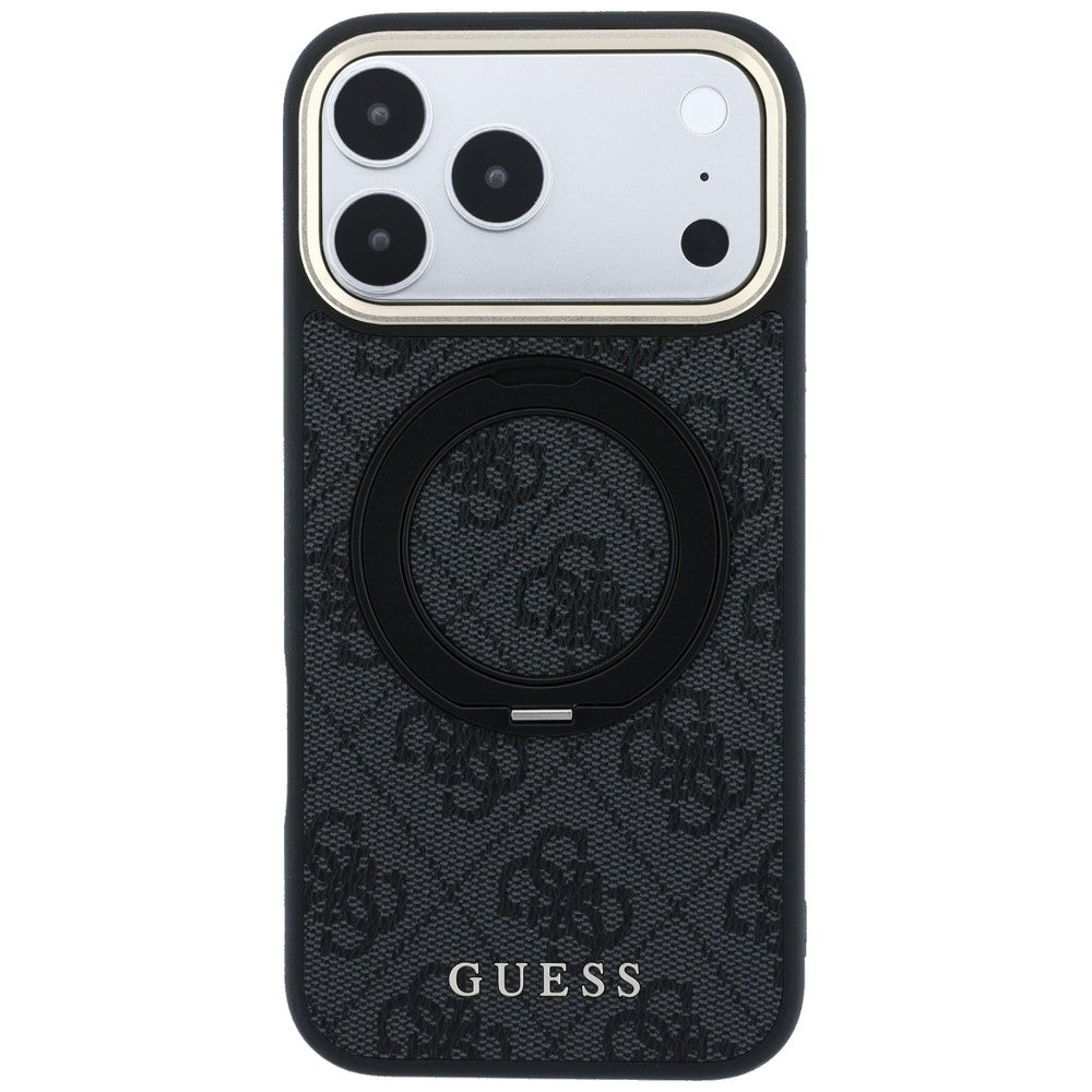 Husă Guess Ring Stand 360 4G Leather Classic Logo MagSafe pentru iPhone 17 Pro Max – negru — imagine 3