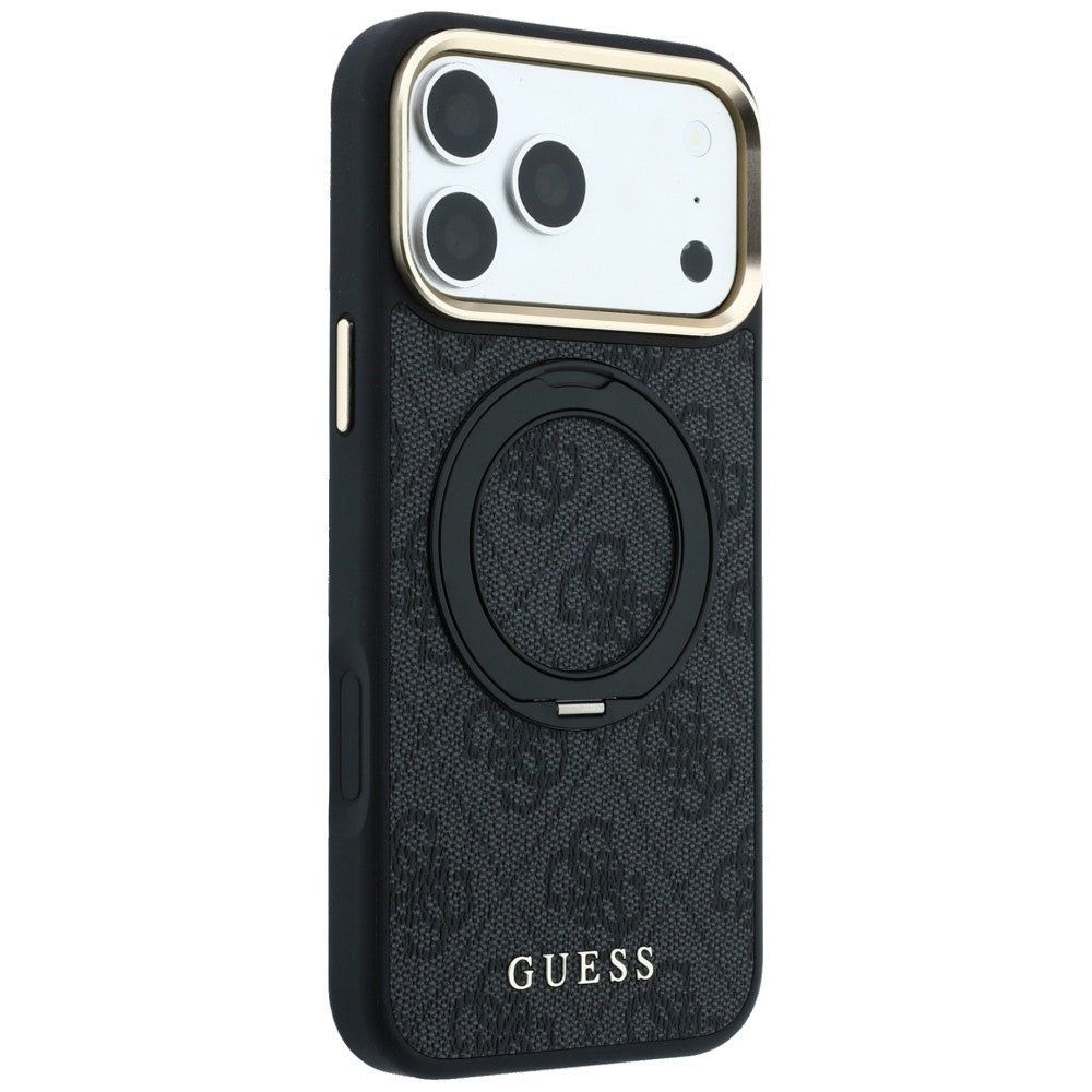Husă Guess Ring Stand 360 4G Leather Classic Logo MagSafe pentru iPhone 17 Pro Max – negru — imagine 4