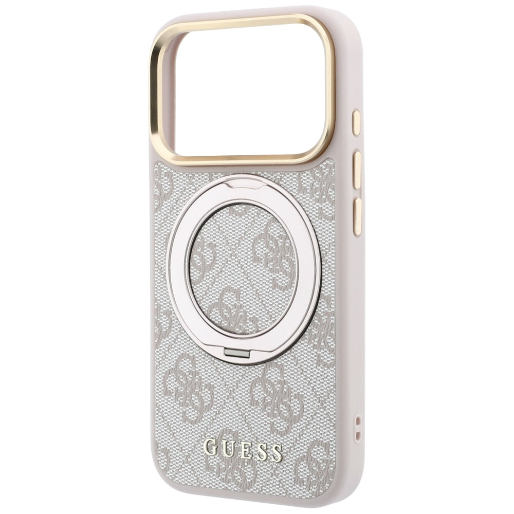 Husă Guess Ring Stand 360 4G Leather Classic Logo MagSafe pentru iPhone 17 Pro Max – roz — imagine 5