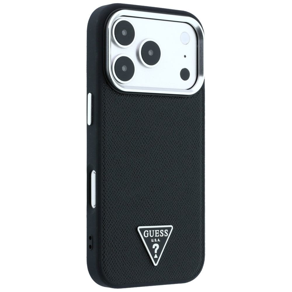 Husă Guess Grained Triangle Logo MagSafe pentru iPhone 17 Pro Max – negru (GUHMP18XPGSMTLSK) — imagine 3