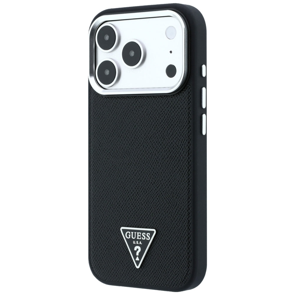 Husă Guess Grained Triangle Logo MagSafe pentru iPhone 17 Pro Max – negru (GUHMP18XPGSMTLSK) — imagine 4