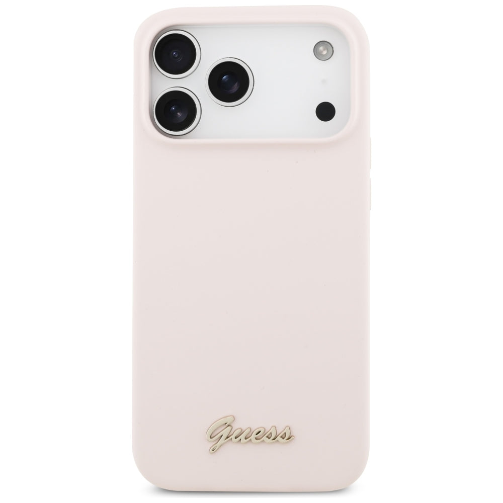 Husă Guess Silicone Script Metal Logo MagSafe pentru iPhone 17 Pro Max – roz — imagine 2