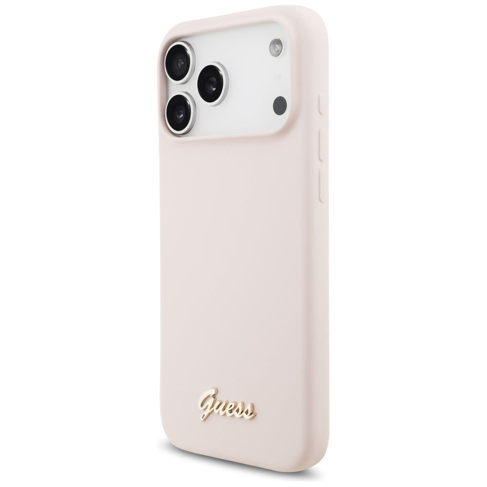 Husă Guess Silicone Script Metal Logo MagSafe pentru iPhone 17 Pro Max – roz — imagine 4