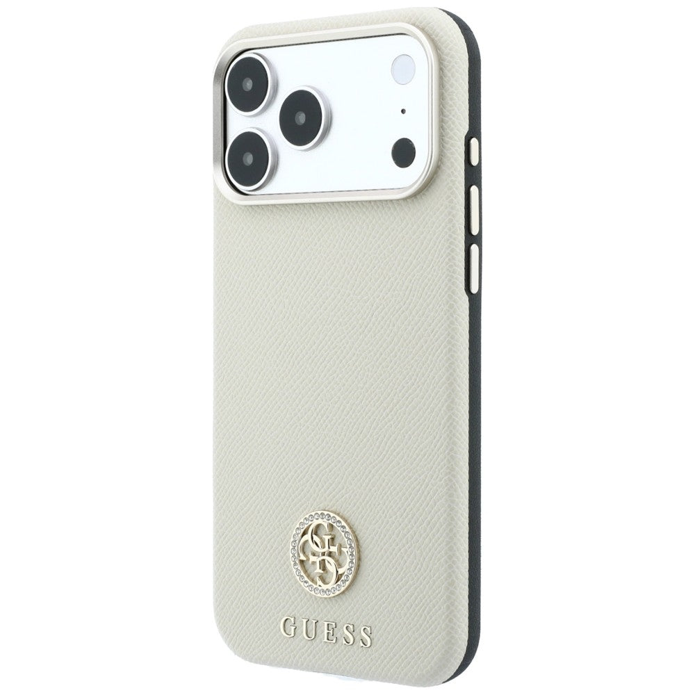 Husă Guess Grained Leather Round Strass Logo MagSafe pentru iPhone 17 Pro Max – bej — imagine 2