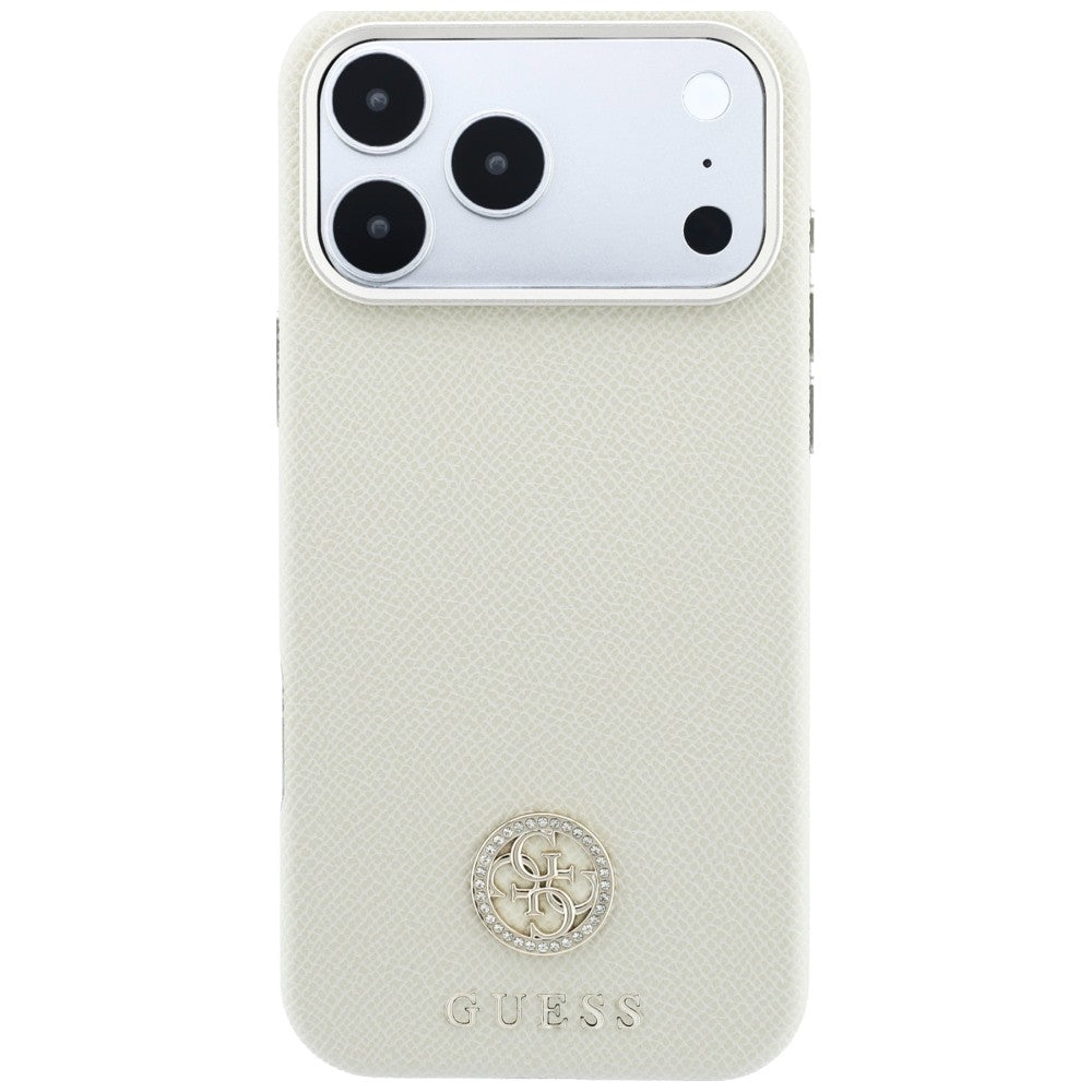 Husă Guess Grained Leather Round Strass Logo MagSafe pentru iPhone 17 Pro Max – bej — imagine 3