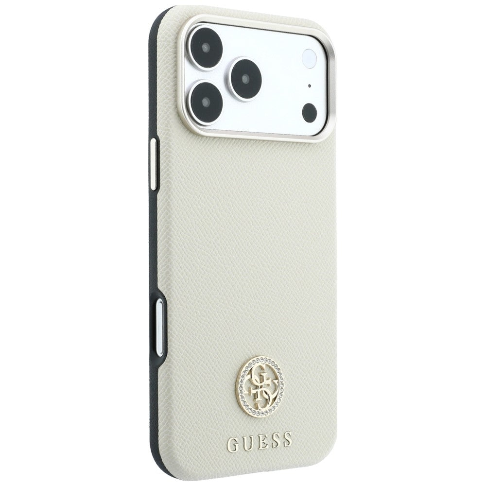 Husă Guess Grained Leather Round Strass Logo MagSafe pentru iPhone 17 Pro Max – bej — imagine 4