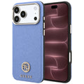 Husă Guess Grained Leather Round Strass Logo MagSafe pentru iPhone 17 Pro Max – albastru deschis — imagine 1