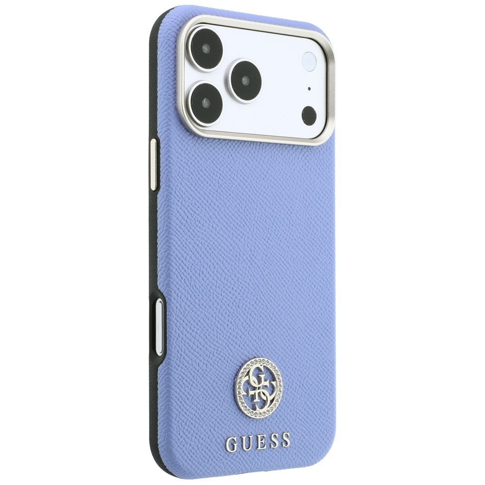 Husă Guess Grained Leather Round Strass Logo MagSafe pentru iPhone 17 Pro Max – albastru deschis — imagine 2