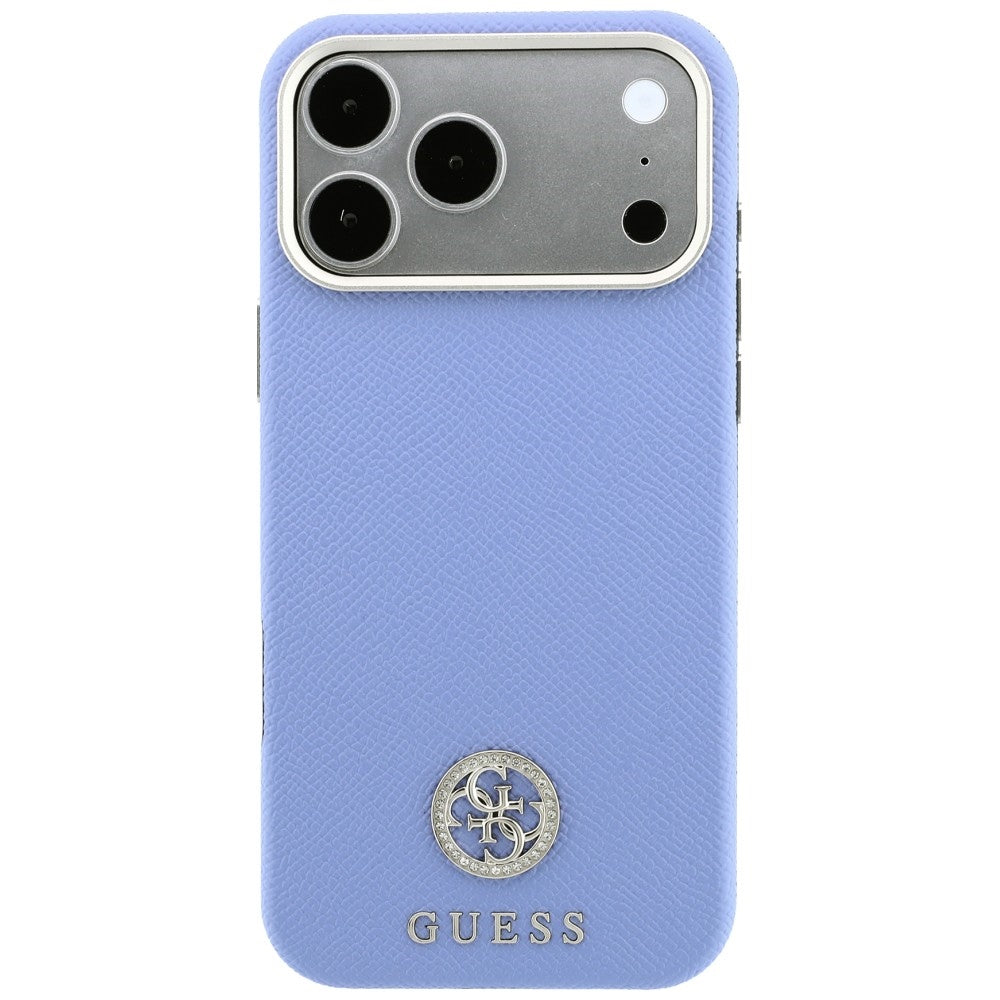 Husă Guess Grained Leather Round Strass Logo MagSafe pentru iPhone 17 Pro Max – albastru deschis — imagine 3