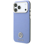 Husă Guess Grained Leather Round Strass Logo MagSafe pentru iPhone 17 Pro Max – albastru deschis — imagine 4